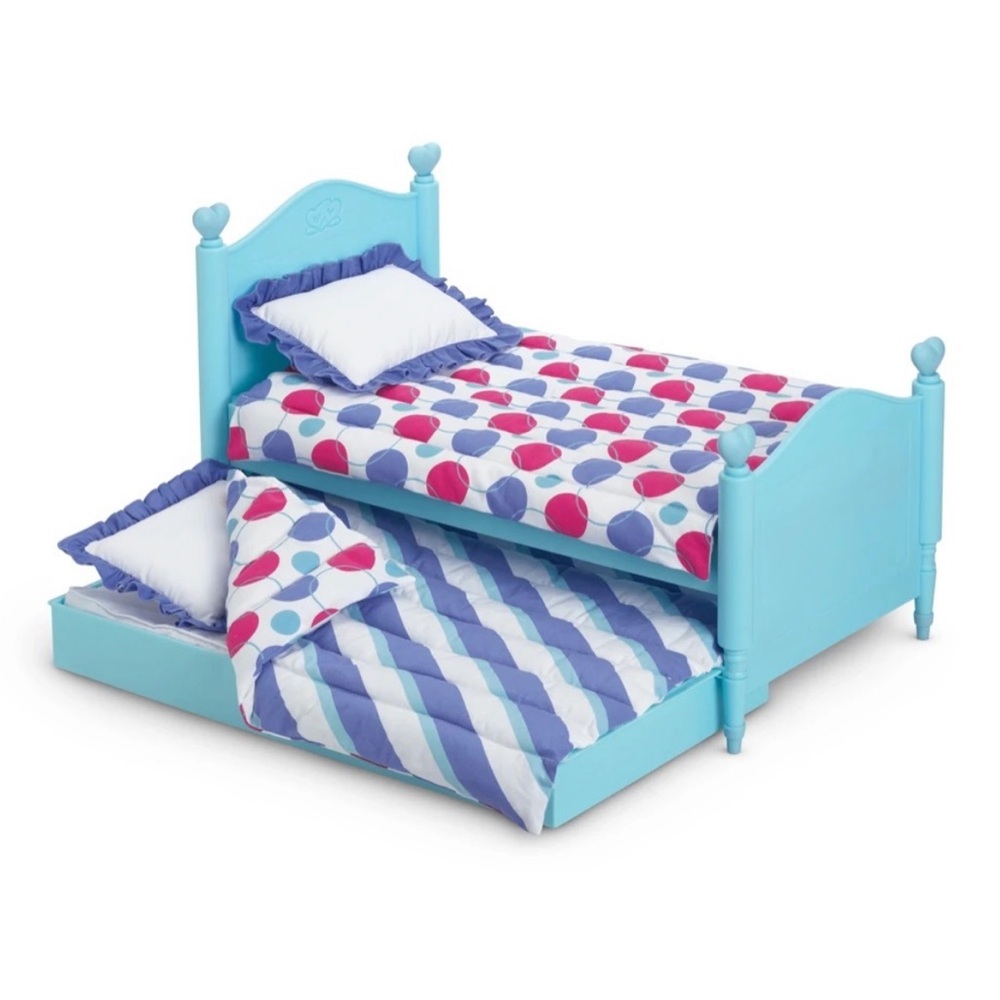 American Girl doll bed with trundle and bedding